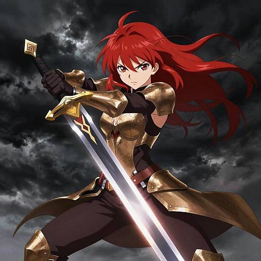 Fierce Red-Haired Anime Warrior