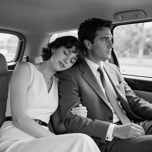 Intimate Black-and-White Car Moment