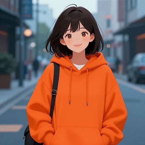 Anime Girl in Orange Hoodie