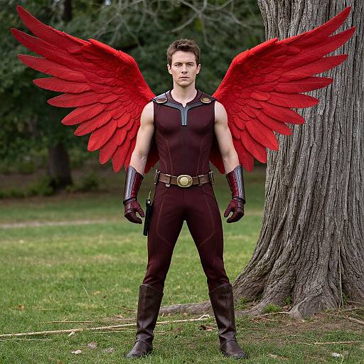 Man in Dark Phoenix Costume with Wings