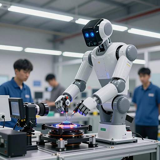 AI Robot Performing Precision Task in Factory