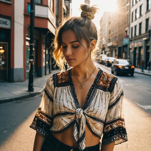 Woman with Half Knot Hairstyle in Bohemian Blouse