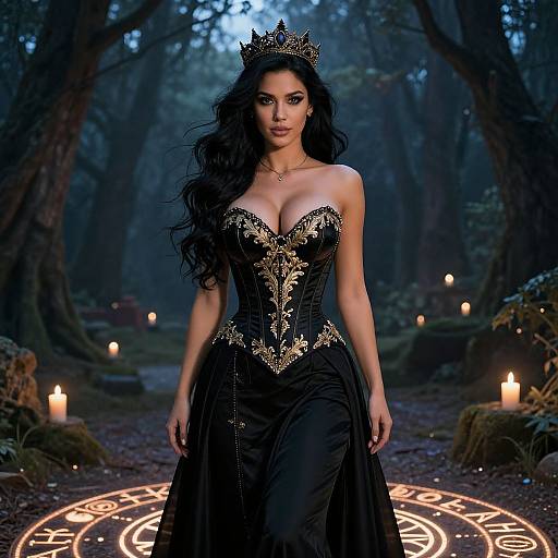 Regal Woman in Mystical Twilight Forest