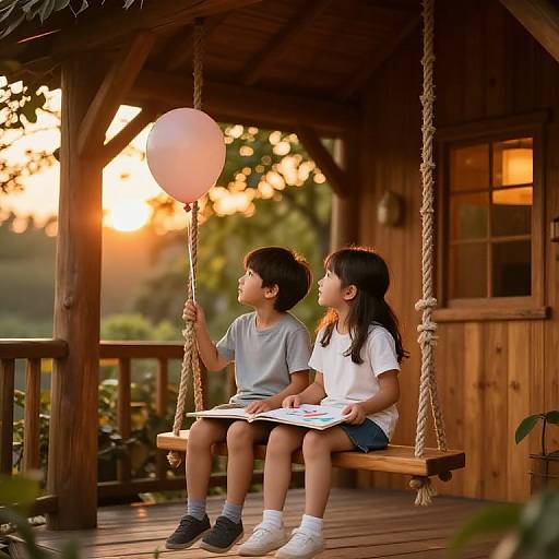Kids on Swing at Sunset Treehouse
