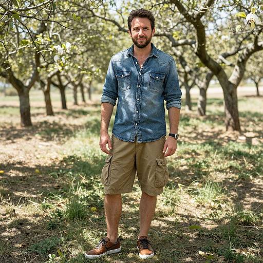 Man in Earthy Orchard Setting