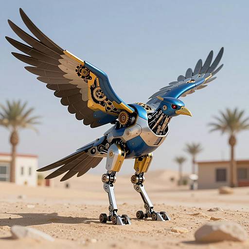 Futuristic Robotic Bird in Desert Landscape