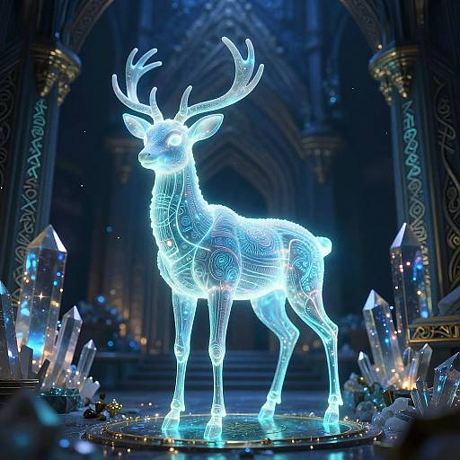 Bioluminescent Automaton Stag in Submerged Cathedral