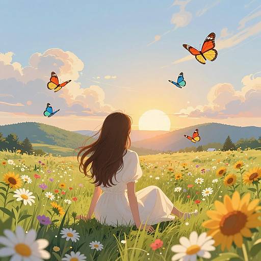 Serene Sunrise in a Flower Field