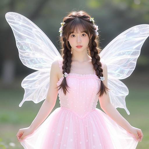 Whimsical Pink Fairy Garden Portrait