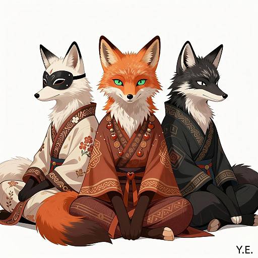 Three Intricate Anthropomorphic Fox Illustrations