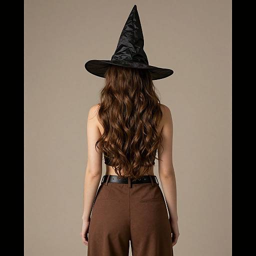 Woman in Witch Hat and Brown Pants