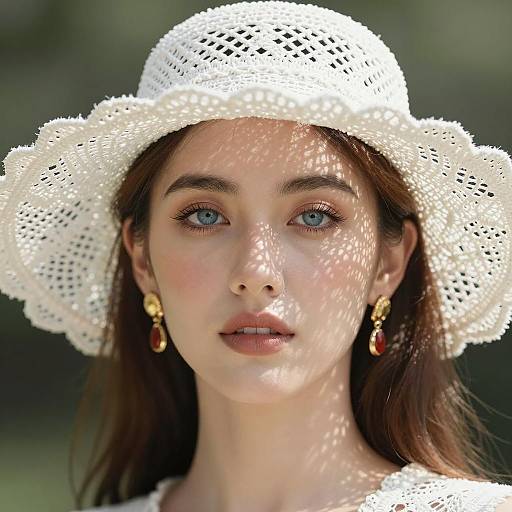 Elegant Woman in Lace Sunhat Close-Up