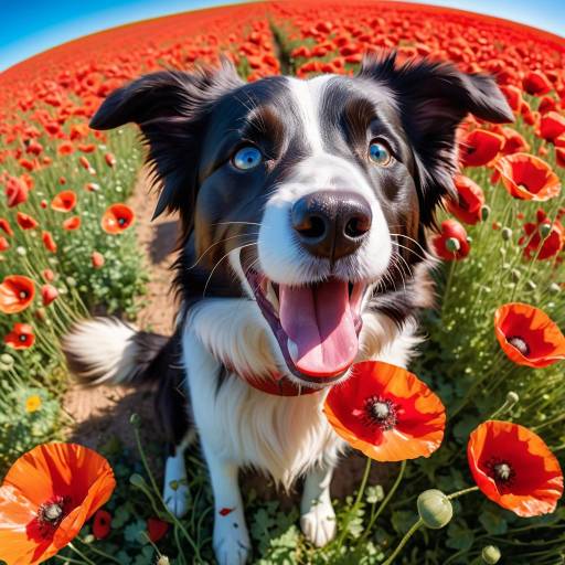 Playful Border Collie in Vibrant Poppy Field