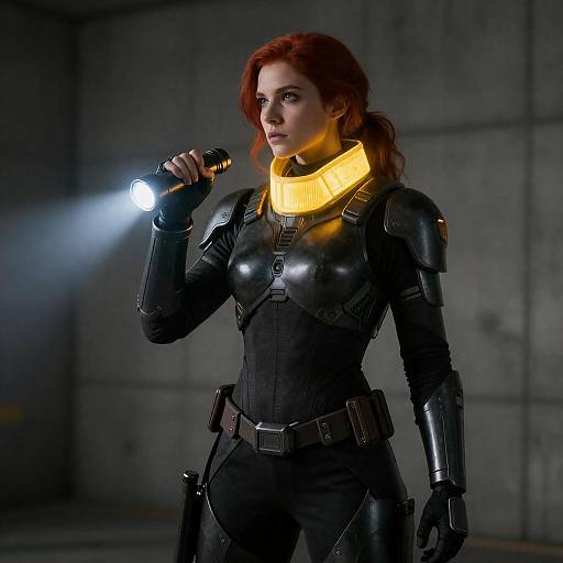 Futuristic Woman in Dark Armor