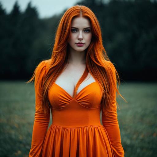 Realistic Girl in Orange Halloween Dress