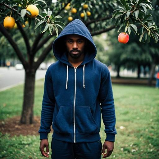 Man in Blue Hoodie Under Fruit Tree