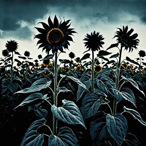 Surreal Black Sunflowers Under Moody Sky