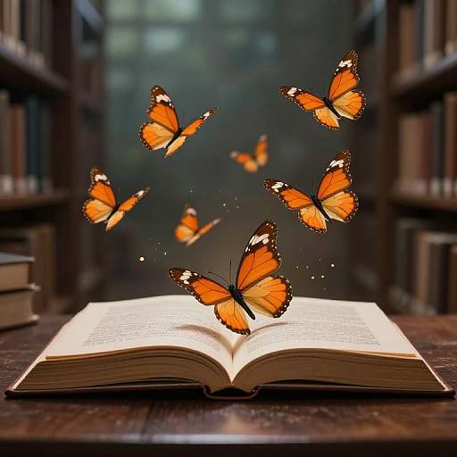 Butterflies Emerge from Book in Dreamlike Library