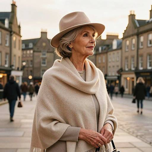 Elegant Elderly Woman in Historic Town Square