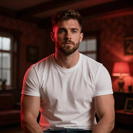 Muscular Man in Dimly Lit Room