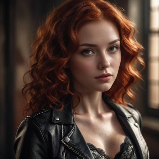 Redhead Woman in Leather Jacket Portrait