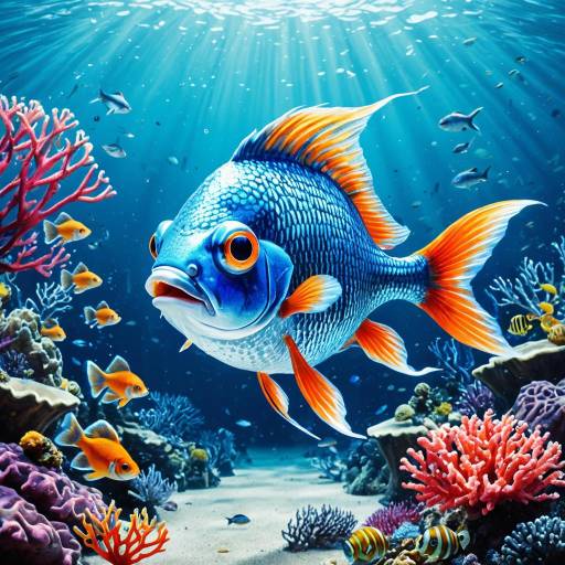 Anthropomorphic Blue Goldfish Underwater