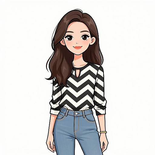 Smiling Woman in Casual Chevron Top