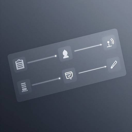 Digital graphic of a dark blue, rectangular navigation bar with white icons: file, cloud, person with sound waves, cart. Icons are aligned horizontally on