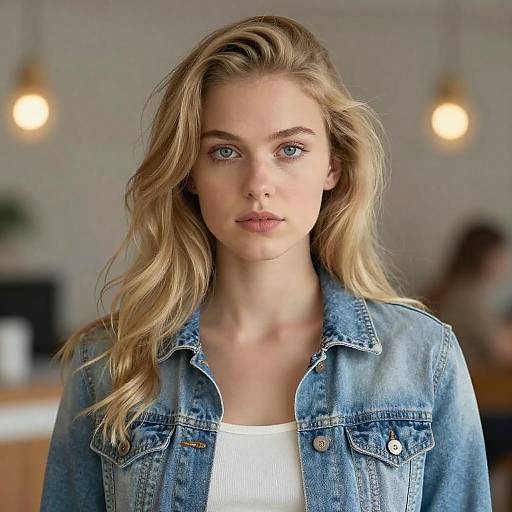 Serious Blonde Woman with Cozy Background