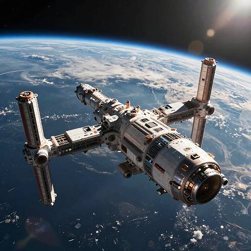 Futuristic Space Station Orbiting Earth