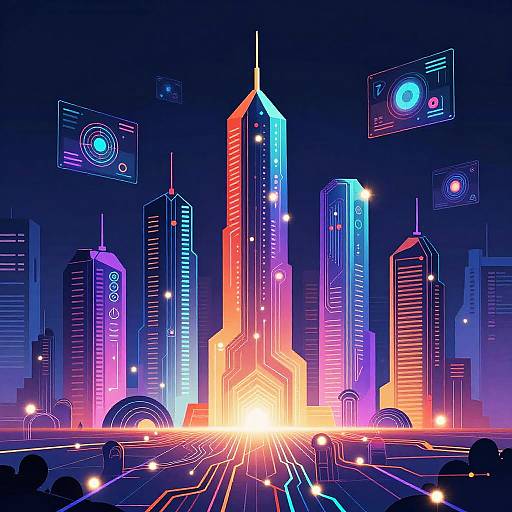 Vibrant Futuristic Sci-Fi Cityscape