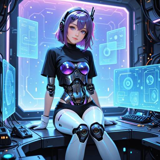 Futuristic Anime Girl with Playful Expression
