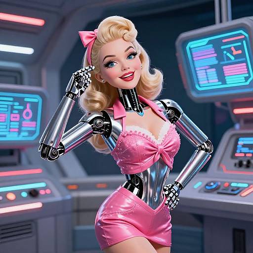 Futuristic AI Pinup on Spaceship Deck