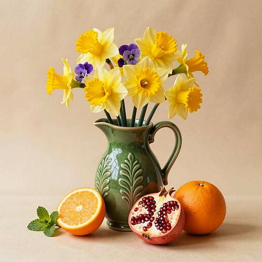 Glossy Ceramic Pitcher with Flowers
