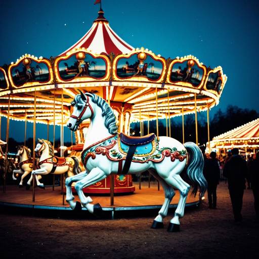Vintage Carousel Horse at Twilight Fairground