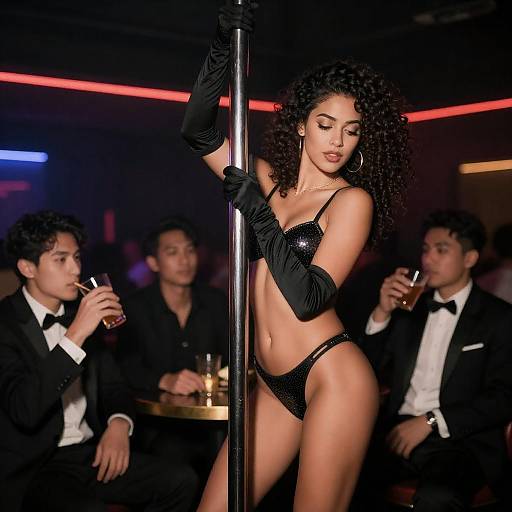 Vibrant Nightclub Scene with Pole Dancer
