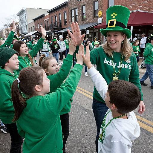 Photograph of a smiling woman in a green top hat and 