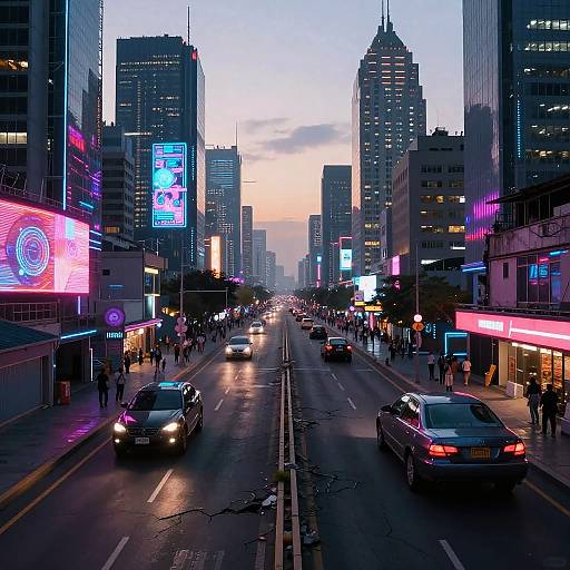 Futuristic Cyberpunk Cityscape at Dusk