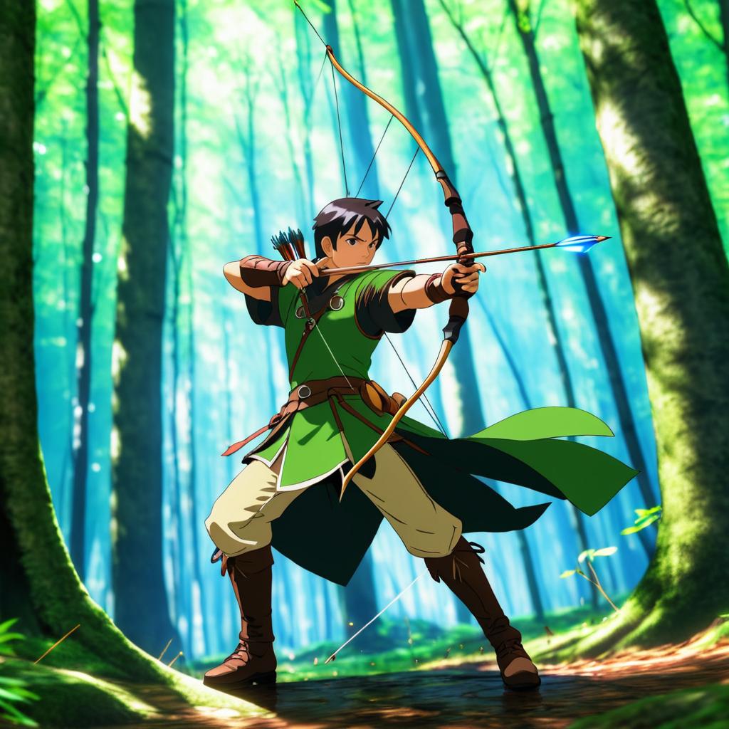 Archer Aiming in Enchanted Forest