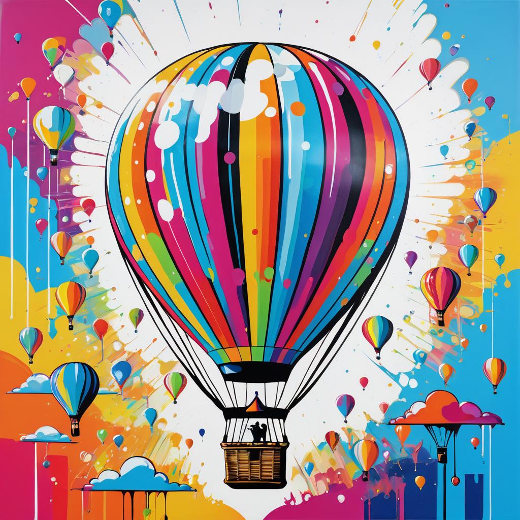 Vibrant Whimsical Hot Air Balloon Art