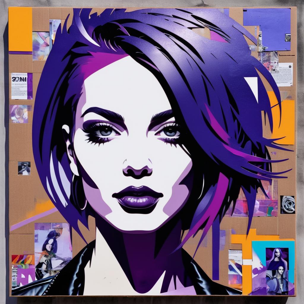 Edgy Collage Portrait of Purple-Haired Woman