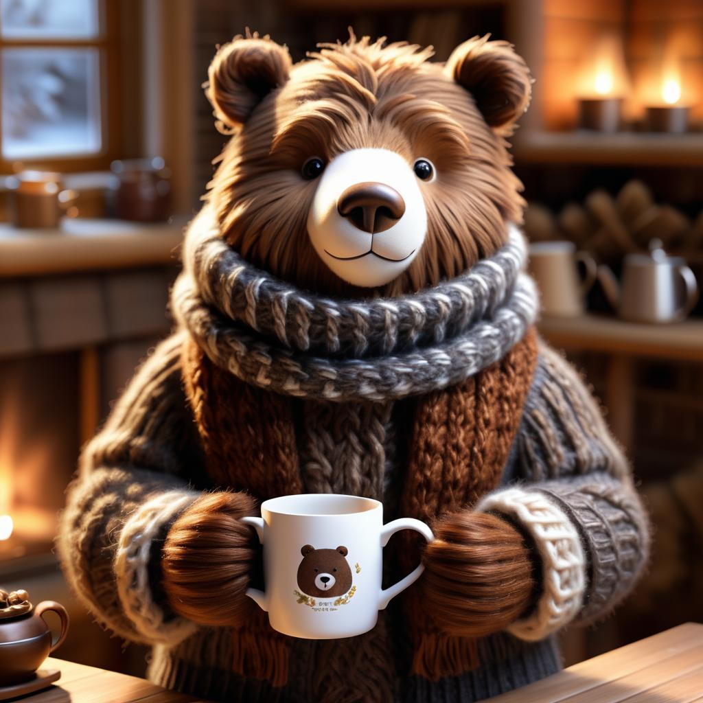 Cozy 3D-Rendered Bear in Sweater