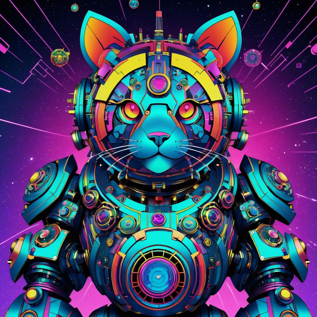 Futuristic Bear-Droid Cat in Vibrant Detail