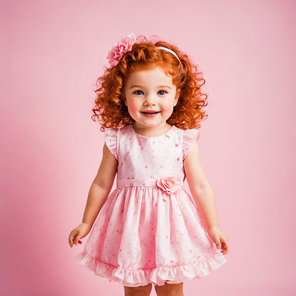 Cheerful Girl in Pink with Watercolor Backdrop