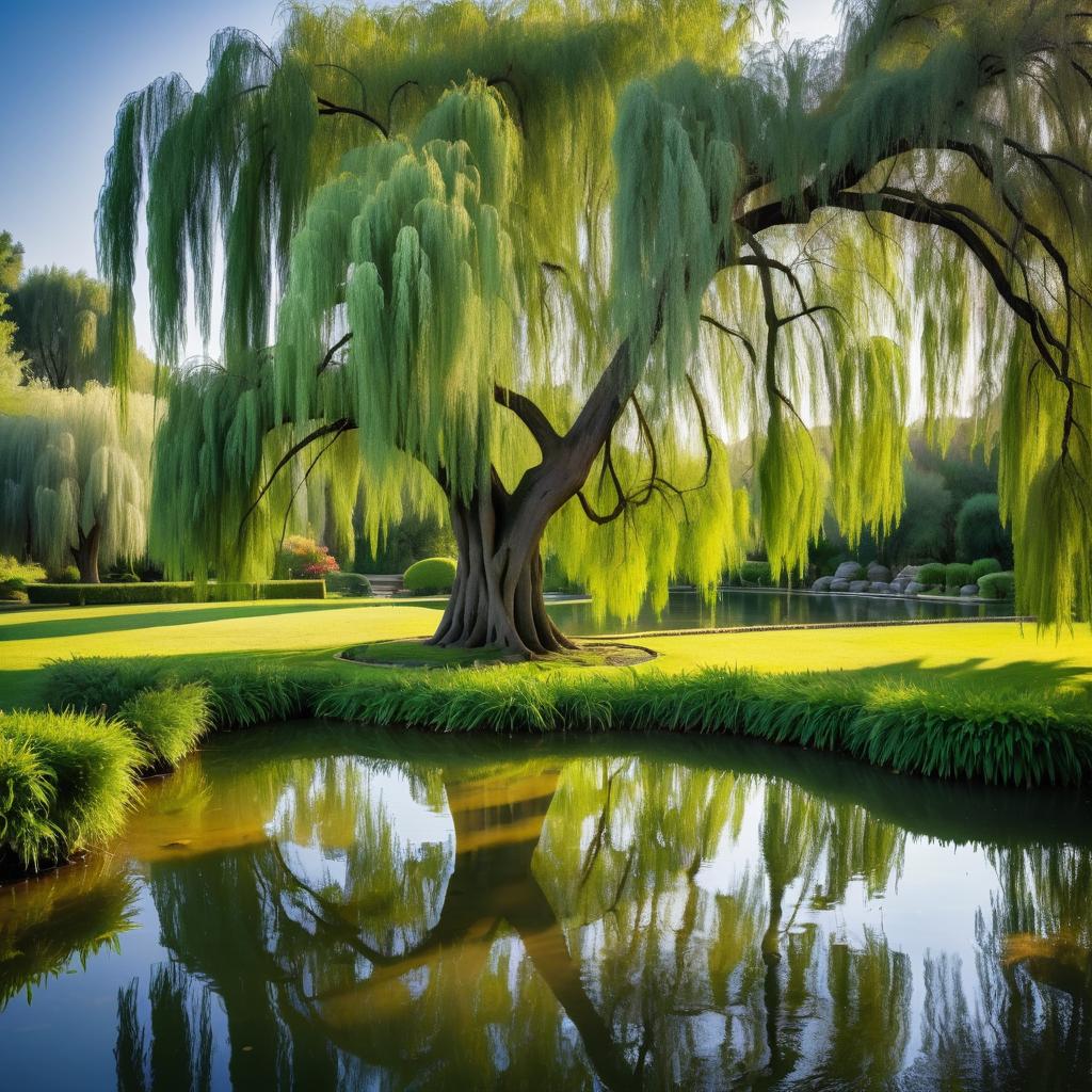 Tranquil Weeping Willow by Serene Pond