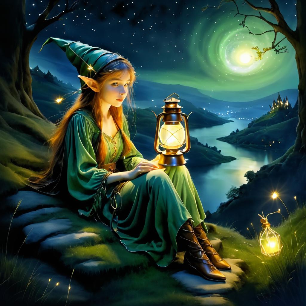 Enchanted Elf on a Hill at Night