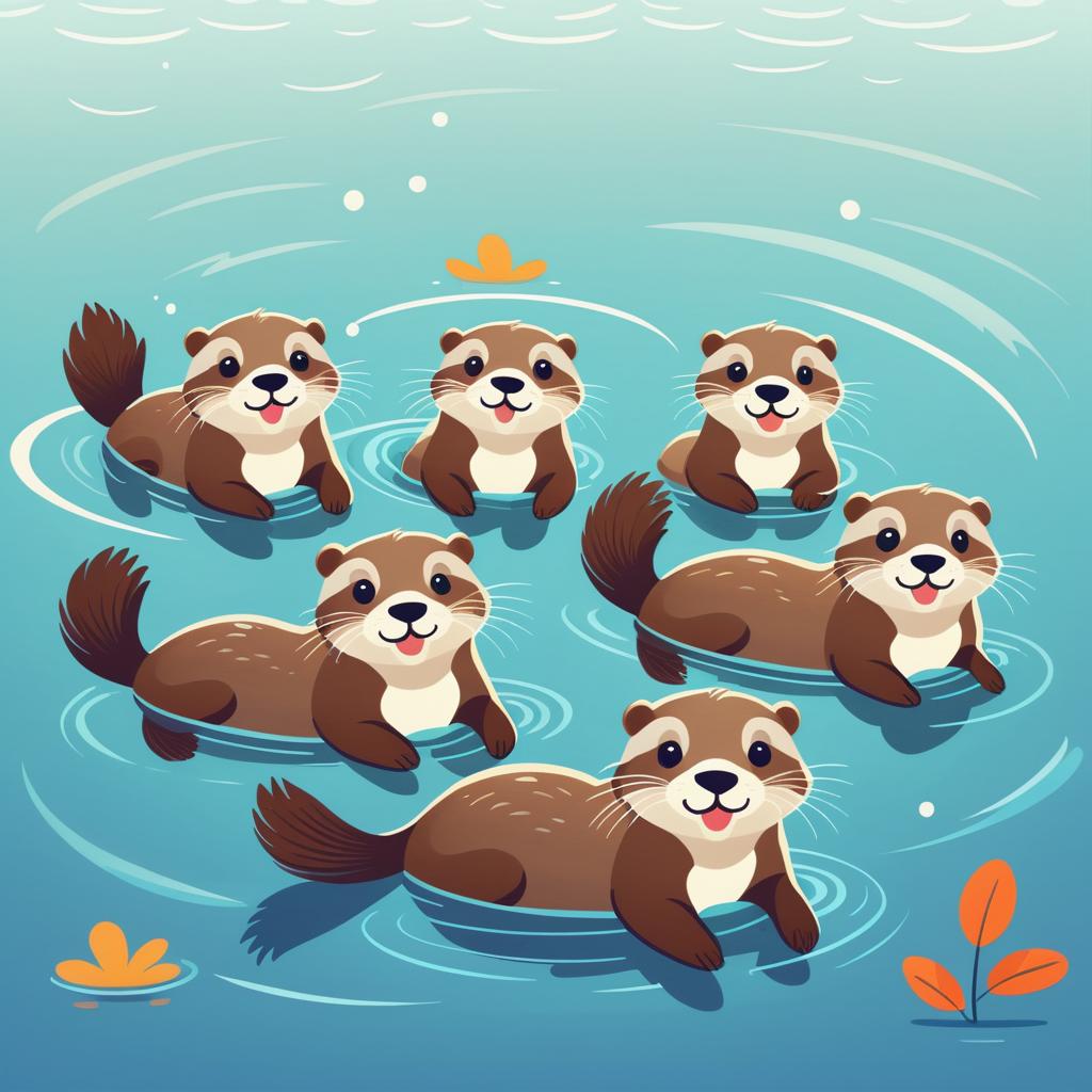 Cheerful Otters Floating in a River