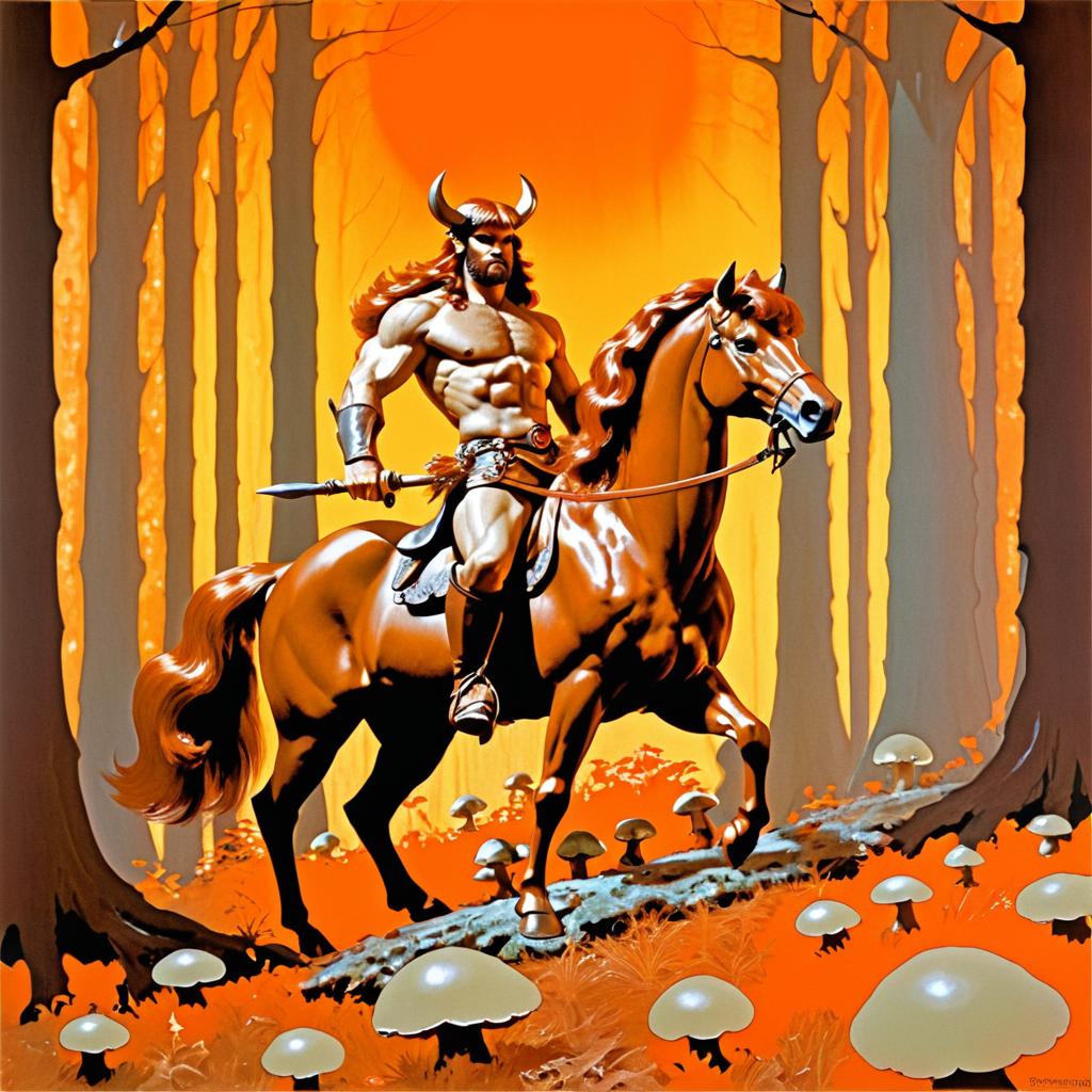 Fantasy Centaur Surrounded by Mushrooms