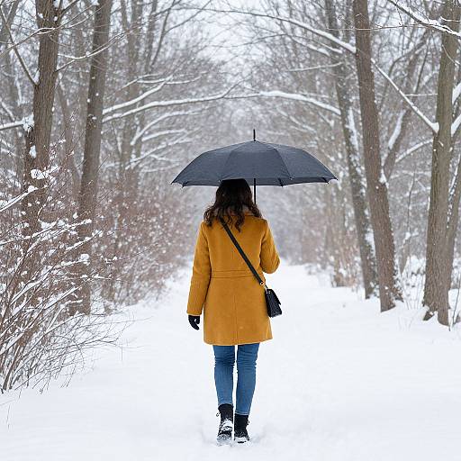 Woman Walking Through Snowy Forest