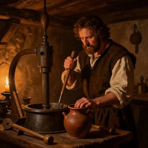 Medieval Brewer in Rustic Tavern